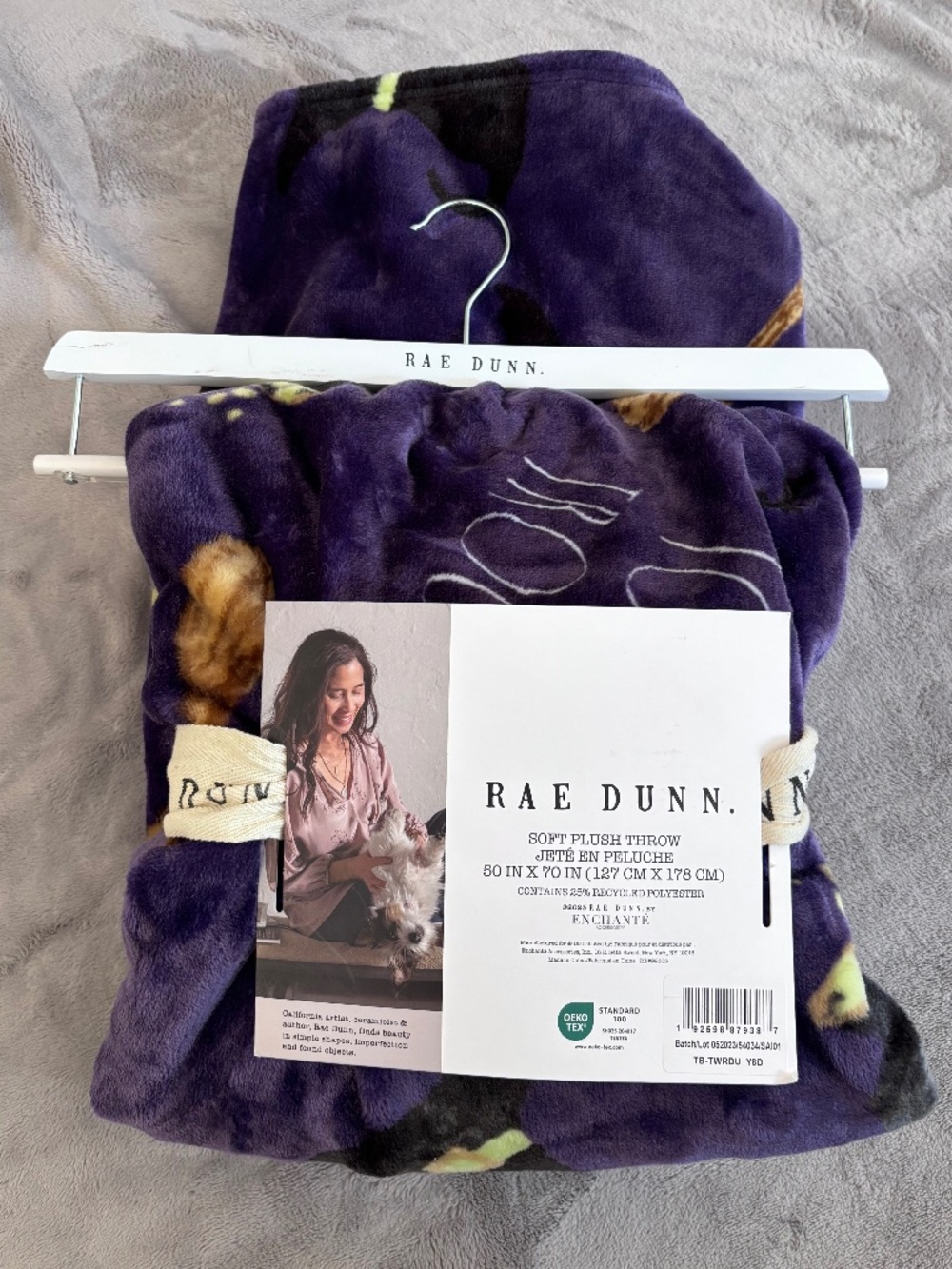 Rae Dunn Halloween Purple Plush Throw Blanket Witch Hat Toil & Trouble 50x70 NEW